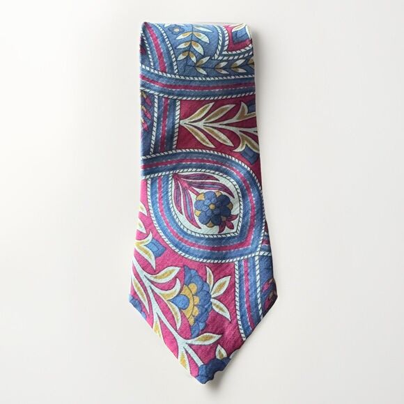 Liberty of London Silk Necktie Burgundy Navy Cream Floral Geometric 58 Inch Tie - Picture 1 of 10